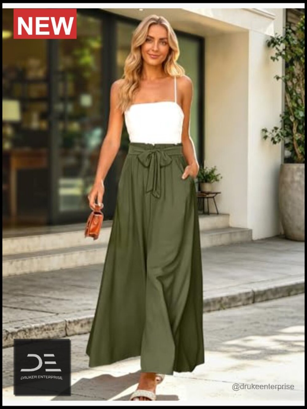 Wide Leg Pants High Waisted Floral Boho Palazzo Culottes Flow Tie Knot Pockets - Picture 3 of 6